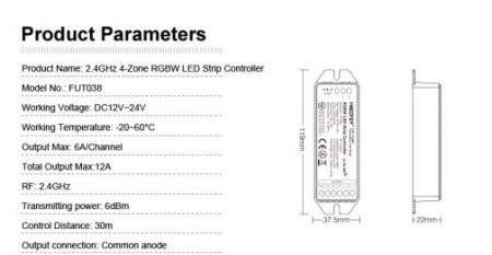 Alternative view of Controler RGBW RF , 12A, 12-24V