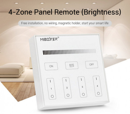 Alternative view of Telecomanda monocolor Smart 4 zone RF Alb sau Negru, perete