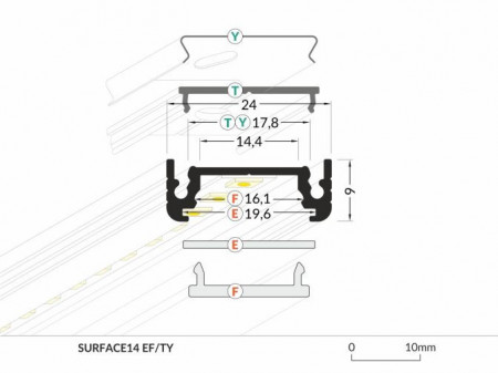 Profil LED aplicat SURFACE 14, aluminiu, lungime 2m - imagine 4