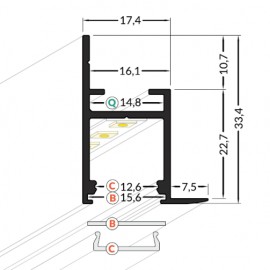 Profil LED încastrat FRAME 14, alb, lungime 2m - imagine 3