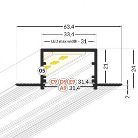 Alternative view of Profil LED încastrat VARIO 30-05, aluminiu anodizat, lungime 2m