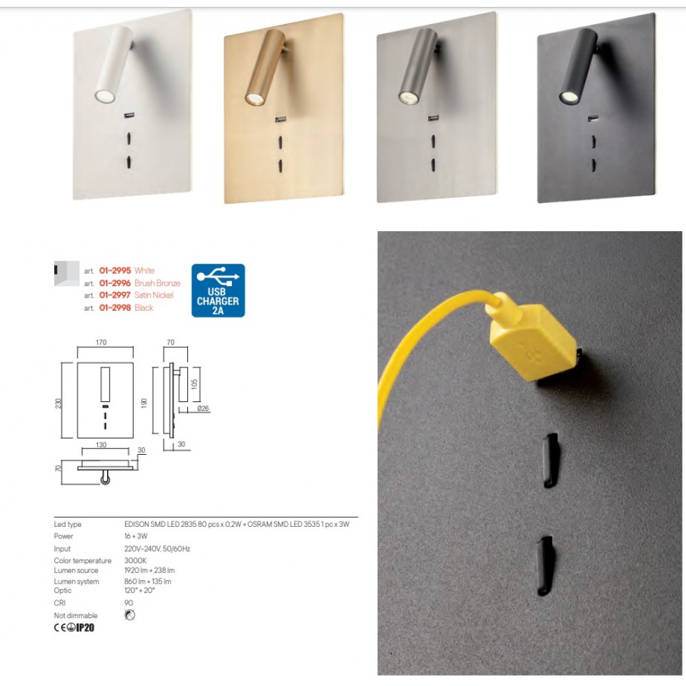 Aplica Redo Brook Echipată cu port USB și întrerupătoare. - imagine 2