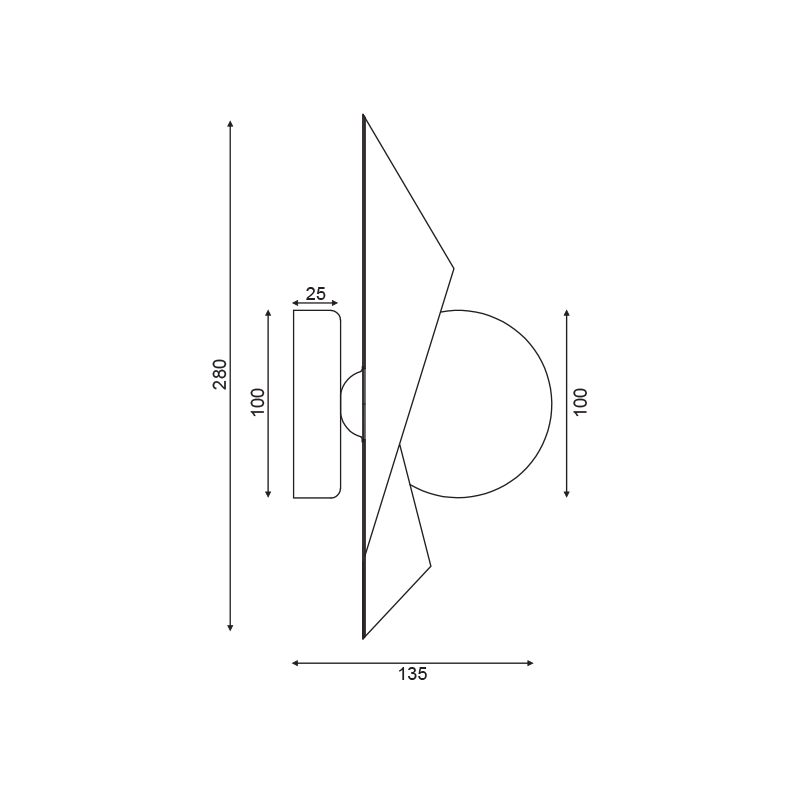 Alternative view of APLICA POLYGON, 1ΧEG9 AURIU/NEGRU METAL+ STICLA 16Χ14Χ28CM