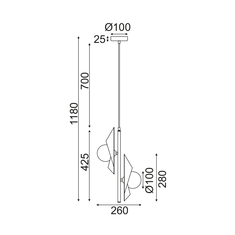 Alternative view of PENDUL POLYGO 2ΧG9 AURIU/NEGRU METAL+ STICLA 26Χ19ΧΗ118CM