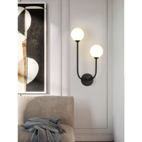 Aplica de perete 2xE14, Glob Sticla Mat Alb BD608/2 BK