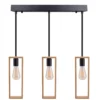 Lustra suspendata moderna din lemn natural, structura metalica, negru mat, 3 x E27 QM016/3
