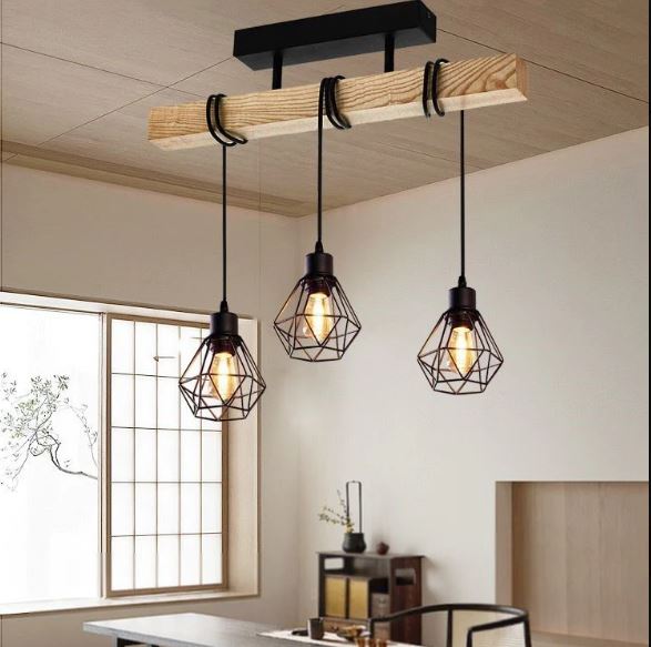 Alternative view of Lustra Cu Lemn Rustic E27X3 maxim 60w/bec C22680/3