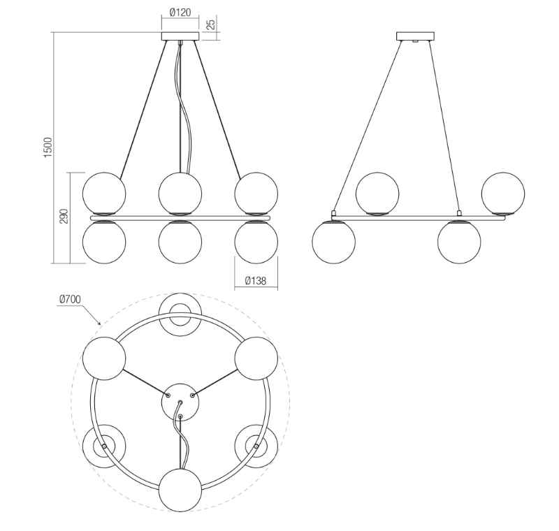Alternative view of Lustra BOWLING metal vopsit negru mat, sticla