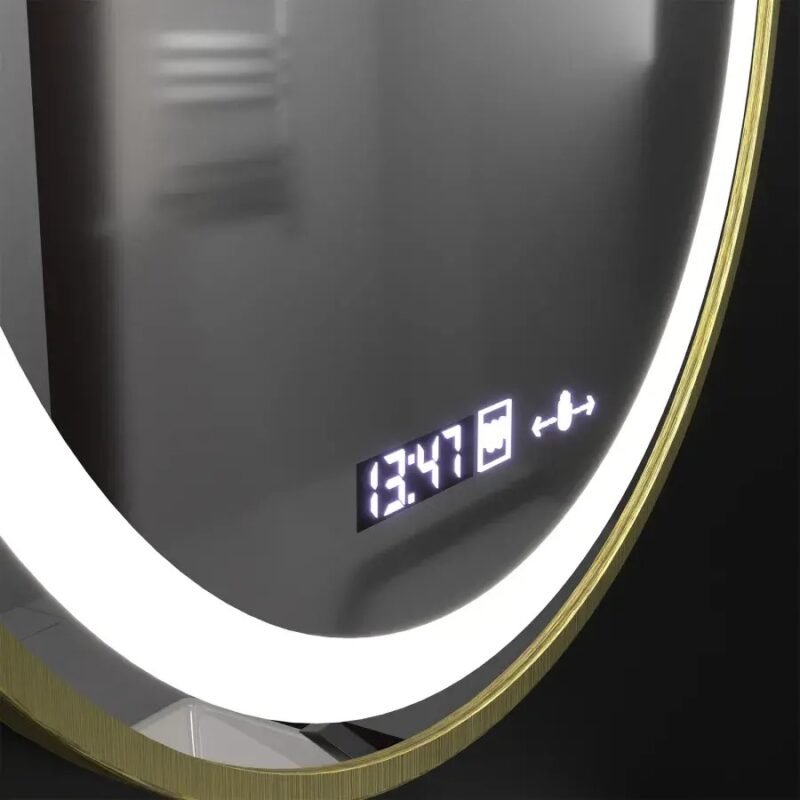 Alternative view of Oglinda LED Senzor, Dezaburire si Ceas Rama Aurie 70x70cm DVB-W04