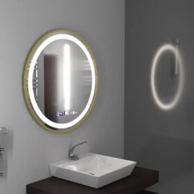 Oglinda LED Senzor, Dezaburire si Ceas Rama Aurie 70x70cm DVB-W04