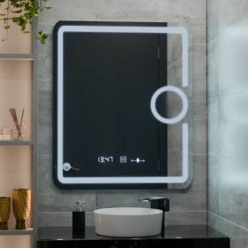 Oglinda LED Flary Ceas & Termometru, Sistem Dezaburire, Lupa Cosmetica, Dimabila, 60x80cm DVB-W05