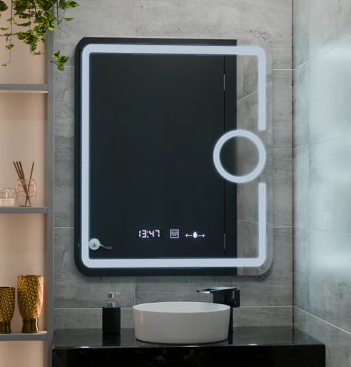 Oglinda LED Flary Ceas & Termometru, Sistem Dezaburire, Lupa Cosmetica, Dimabila, 60x80cm DVB-W05