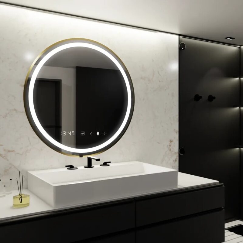 Oglinda LED Senzor, Dezaburire si Ceas, Rama Aurie 60x60 DVB-W04/60