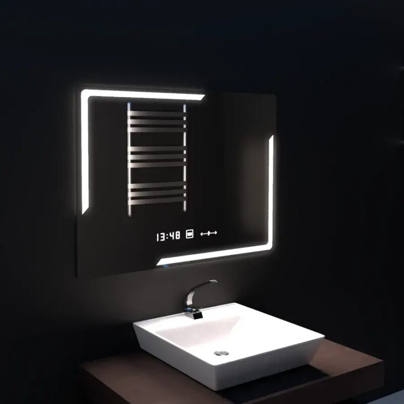 Oglinda LED Senzor, Dezaburire si Ceas 80x60cm DVB-1021
