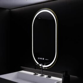 Oglinda LED Senzor, Dezaburire, Ceas, Rama Aurie 50x80cm DVB-W25