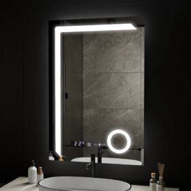 Oglinda LED Mars, 60x80cm,  Sistem Dezaburire, Ceas & Termometru, Lupa Cosmetica, Dimabila DVB-W07