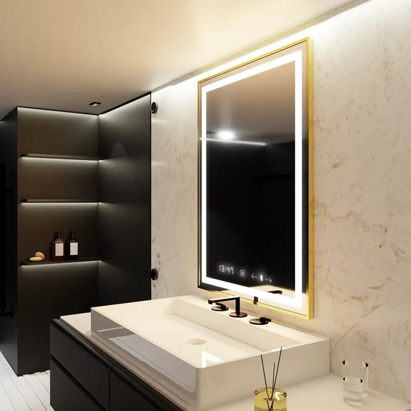 Oglinda LED, Dezaburire, Ceas Rama Aurie 75x90 cm DVB-W22