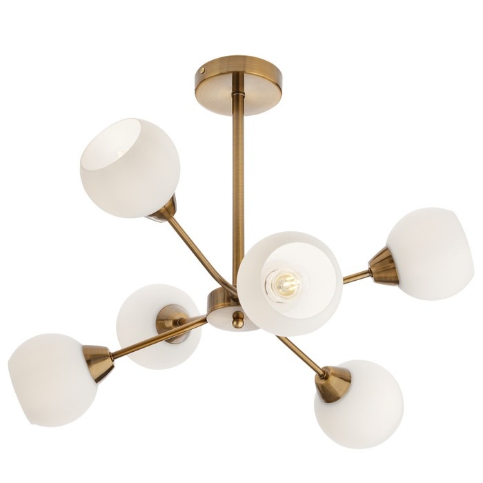 Lustra Pluri, 6 x E27, bronz antic + alb opal