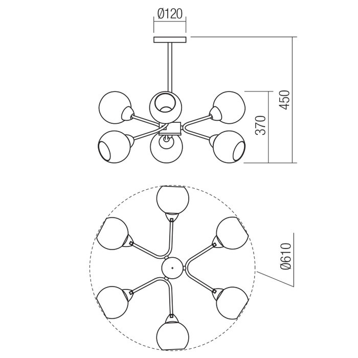 Alternative view of Lustra Pluri, 6 x E27, bronz antic + alb opal