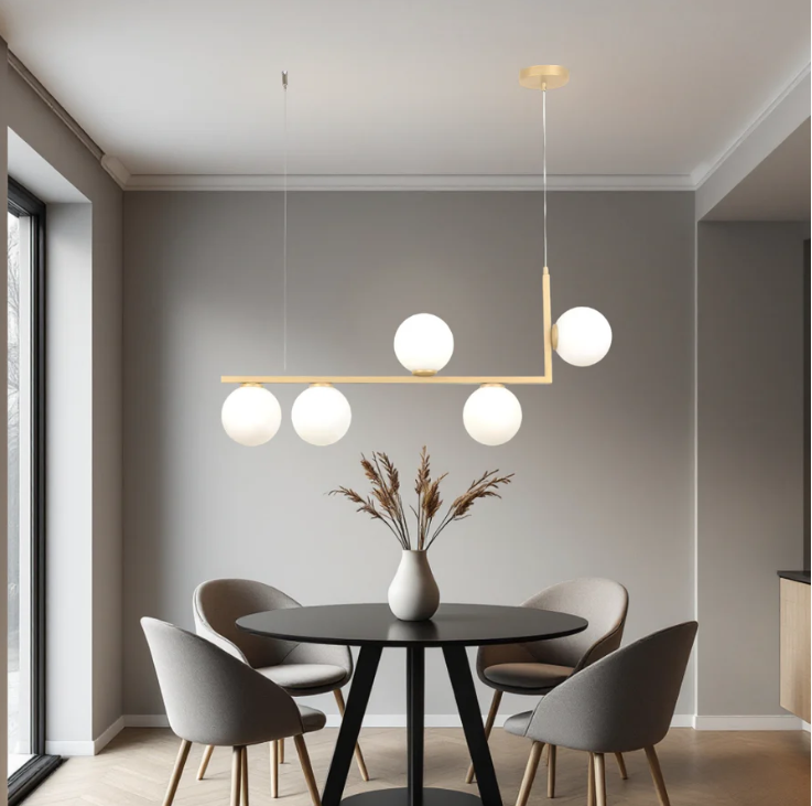Alternative view of Lustra Glow Gold 1 ,cu globuri E27 x 5, D 790×130×1000mm
