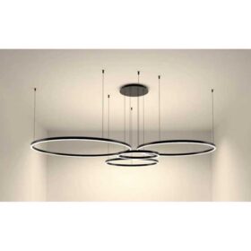 Lustra LED Negru 4 cecuri 60cm+50cm+40cm+30cm cu Telecomanda wifi 3 tipuri lumina intensitate reglabila