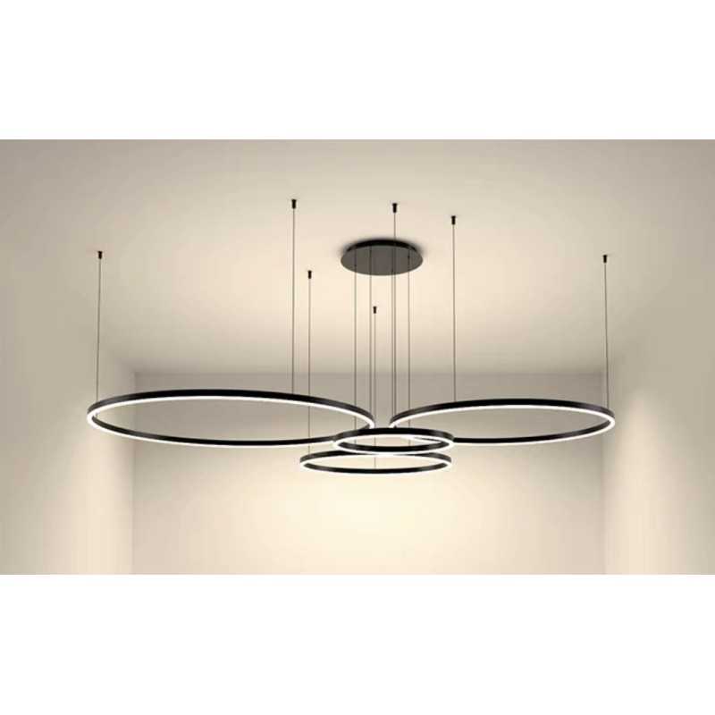 Lustra LED Negru 4 cecuri 60cm+50cm+40cm+30cm cu Telecomanda wifi 3 tipuri lumina intensitate reglabila
