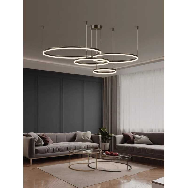Alternative view of Lustra LED Negru 4 cecuri 60cm+50cm+40cm+30cm cu Telecomanda wifi 3 tipuri lumina intensitate reglabila