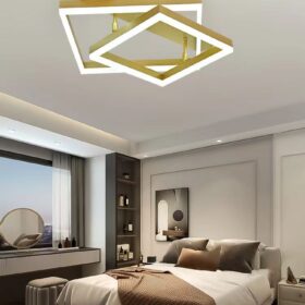Lustra LED 2 Square Gold,cu Telecomanda, 3 Tipuri de lumina, Intensitate reglabila