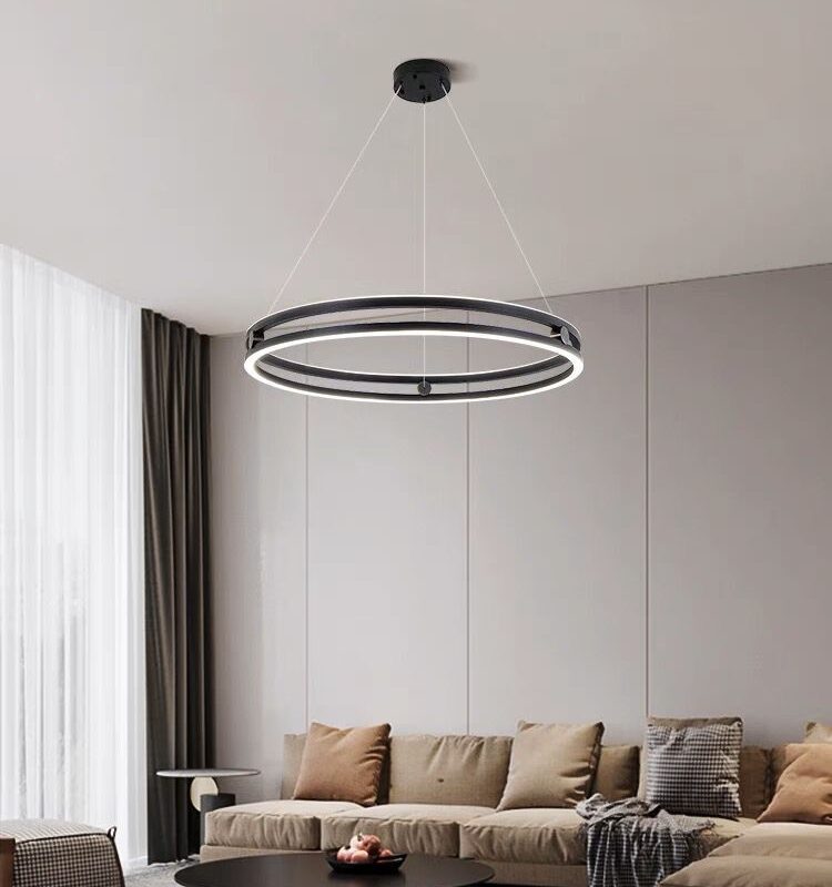 Lustra LED Black 1 Ring cu Telecomanda, 3 tipuri lumina, Dimabila D600×H 1000 mm