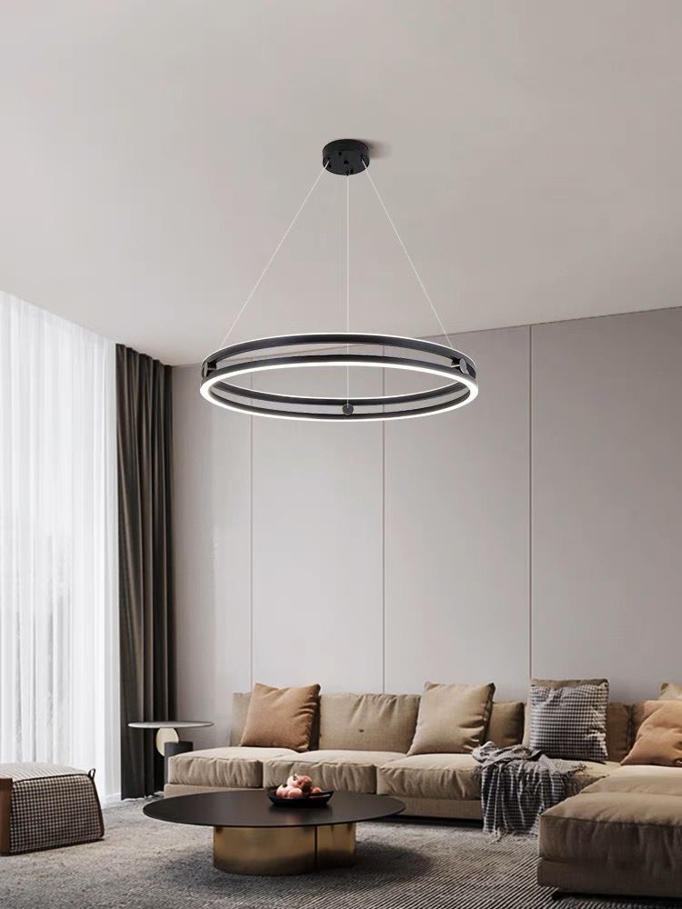 Lustra LED Black 1 Ring cu Telecomanda, 3 tipuri lumina, Dimabila D600×H 1000 mm
