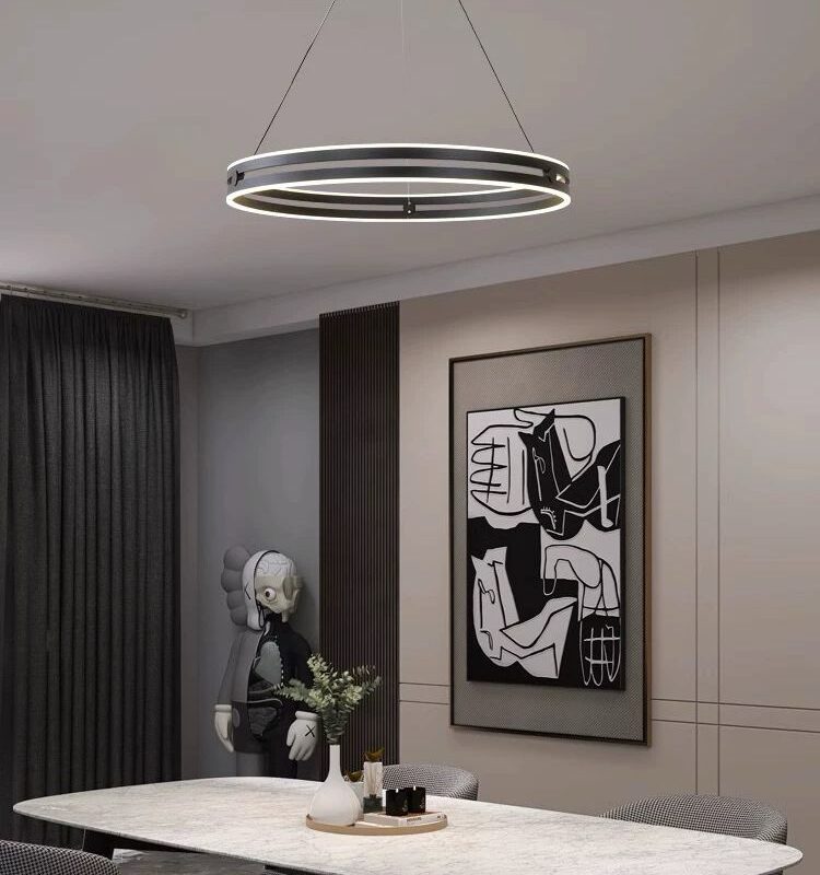 Alternative view of Lustra LED Black 1 Ring cu Telecomanda, 3 tipuri lumina, Dimabila D400×H 1000 mm