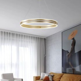 Lustra LED Gold 1 Ring cu Telecomanda, 3 tipuri lumina, Dimabila D400×H 1000 mm