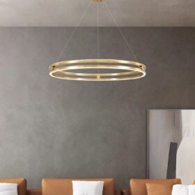 Lustra LED Gold 1 Ring cu Telecomanda, 3 tipuri lumina, Dimabila D600×H 1000 mm