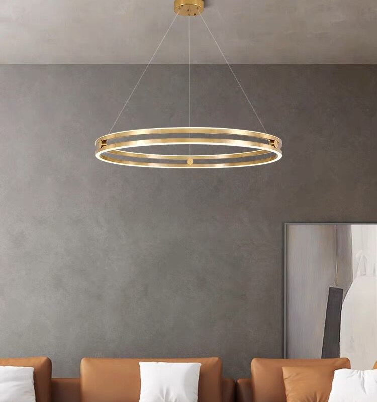 Lustra LED Gold 1 Ring cu Telecomanda, 3 tipuri lumina, Dimabila D600×H 1000 mm