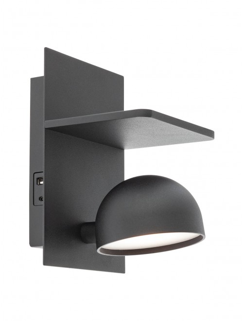 Aplica LED Seibi cu spot orientabil si USB Negru Mat