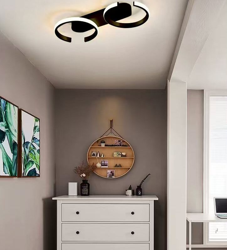 Plafoniera 2 Semi Ring Negru cu Telecomanda ,3 Tipuri lumina, Intensitate reglabila