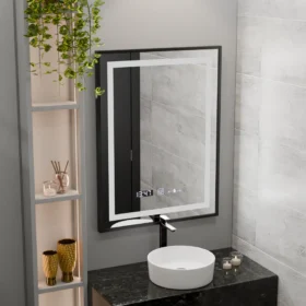 Oglinda LED Imperial Black 60x80cm Sistem Dezaburire, Ceas & Termometru, 3 Tipuri de lumina,Dimabila
