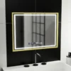 Oglinda LED Imperial Gold 80x60cm Sistem Dezaburire, Ceas & Termometru, 3 Tipuri de lumina,Dimabila
