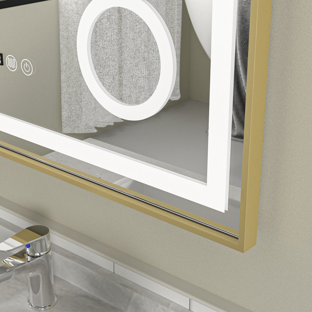 Oglinda baie LED 60x80 led cu lupa. Rama aurie din aluminiu - imagine 3