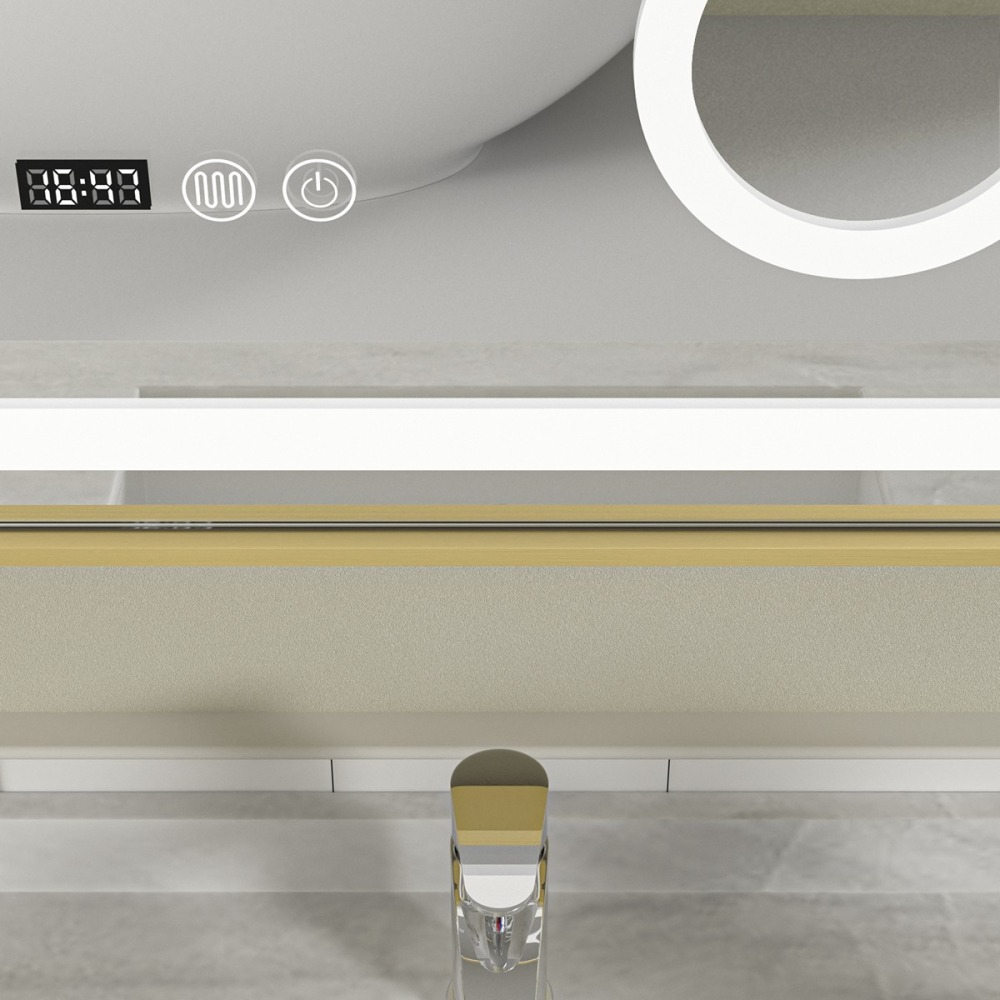 Oglinda baie LED 60x80 led cu lupa. Rama aurie din aluminiu - imagine 4