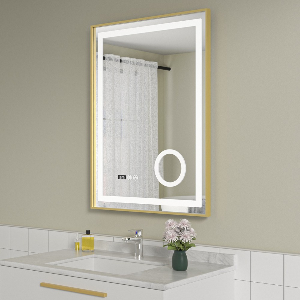 Oglinda baie LED 60x80 led cu lupa. Rama aurie din aluminiu - imagine 2