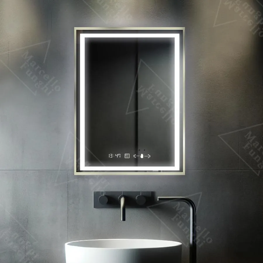 Oglinda LED Imperial Gold 60x80cm Sistem Dezaburire, Ceas & Termometru, 3 Tipuri de lumina,Dimabila - imagine 3