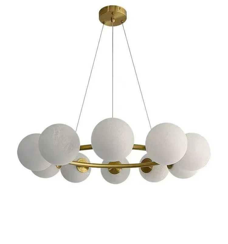 Lustra suspendata Pearl 1 cu 10 Abajururi, Inaltime Reglabila, 10 x E27, Auriu/Alb