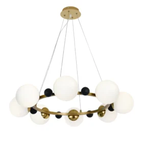 Lustra suspendata Pearl 2 cu 8 Abajururi, 8 x E27, Inaltime Reglabila, Auriu/Alb/Negru