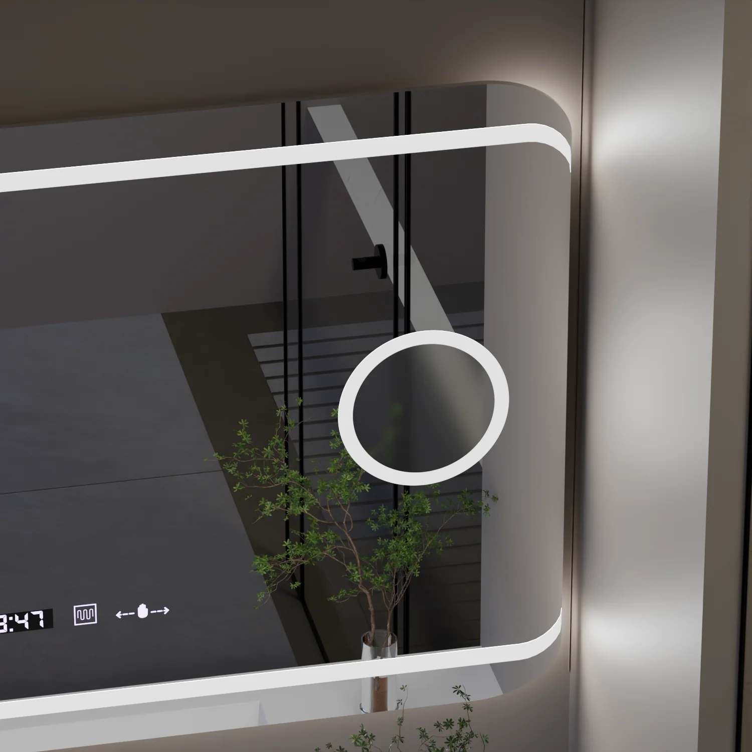 Oglinda LED Rectangulara, 120x80cm, Definite Glow, Sistem Dezaburire, Ceas & Termometru, Lupa Cosmetica, Dimabila - imagine 3