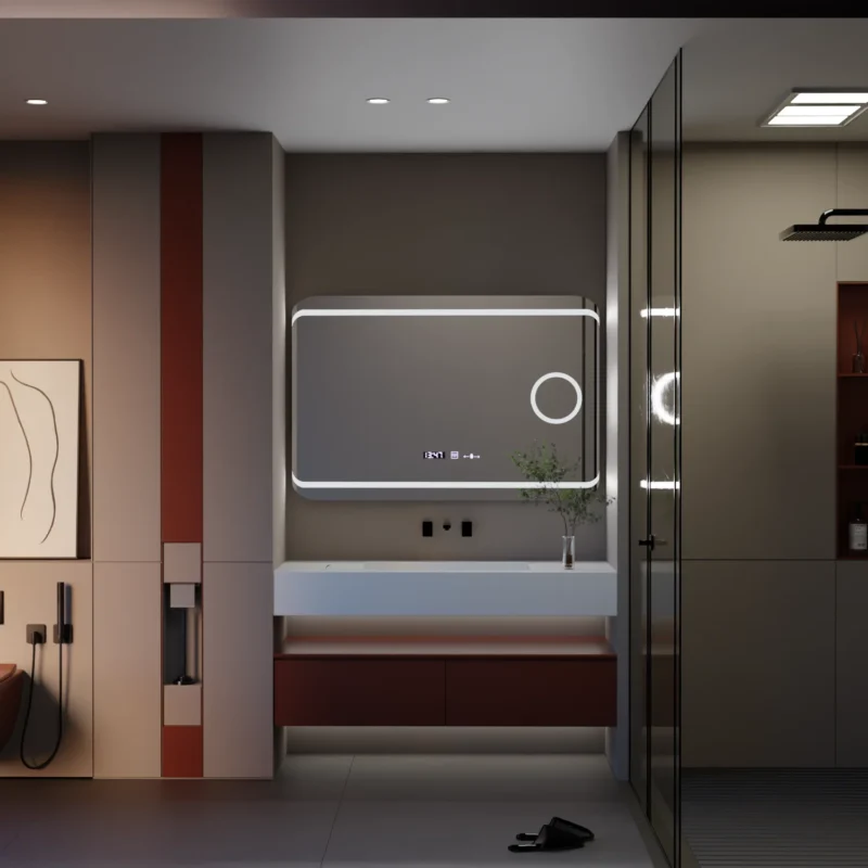 Alternative view of Oglinda LED Rectangulara, 120x80cm, Definite Glow, Sistem Dezaburire, Ceas & Termometru, Lupa Cosmetica, Dimabila