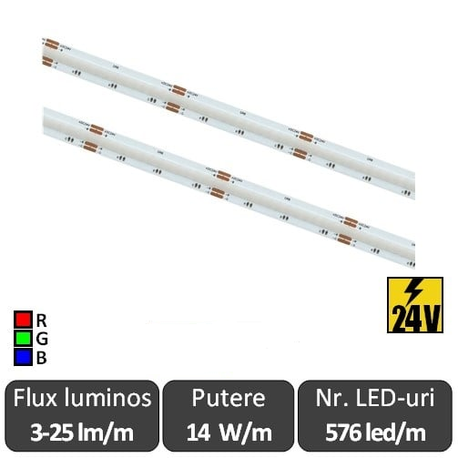 Bandă LED flexibilă COB RGB 14W/m 576led/m CRI90 24V IP20