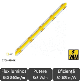 Bandă LED flexibilă COB CCT 16W/m 608led/m CRI90 24V IP20