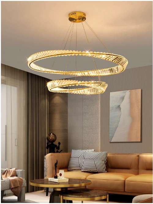 Lustra Crystal Ring 2 cu Telecomanda, 3 Tipuri de lumina, D400+600mm