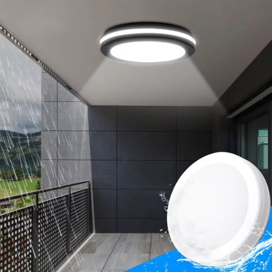 Plafoniera de exterior LED IP65 3CCT 3000lm, 300x55mm, IP65, Neagra